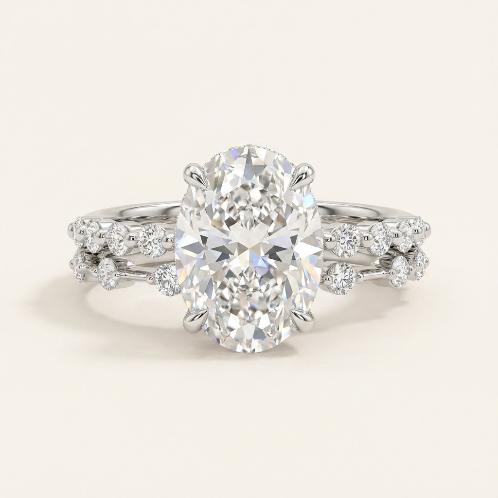Moissanite 3.35 CT Oval & Round Cut Diamond Solitaire Ring