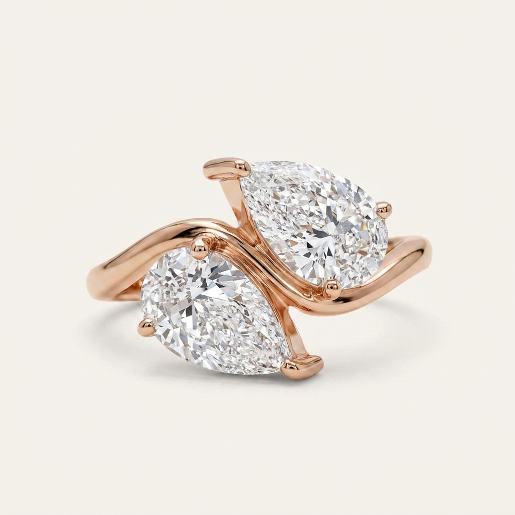 Lab Grown 4.00 CT Pear Cut Diamond Toi Et Moi Ring