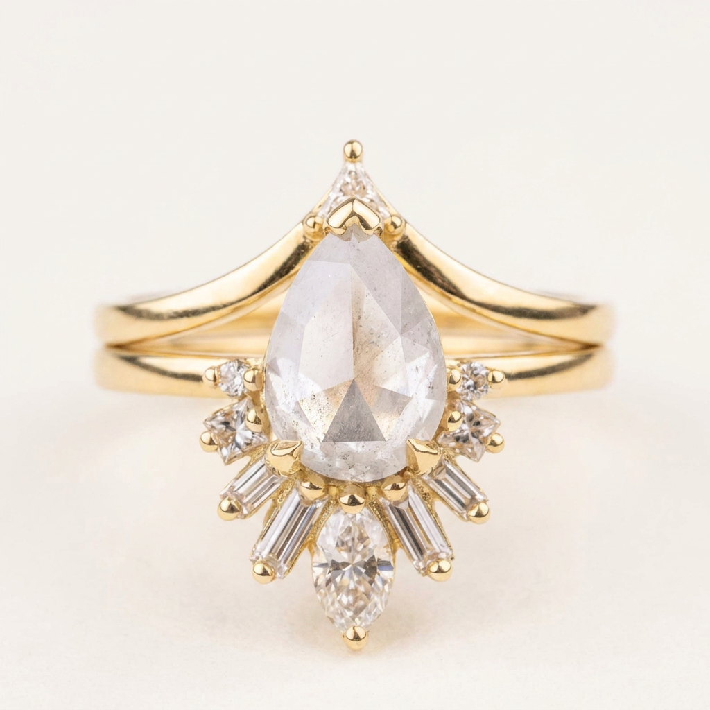 1.60 CT Pear & Round Cut Salt and Pepper Diamond Cluster Ring
