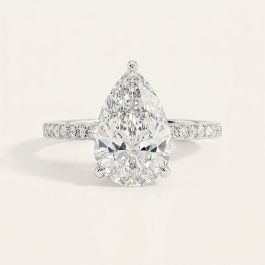 Moissanite 4.19 CT Pear & Round Cut Diamond Solitaire Ring
