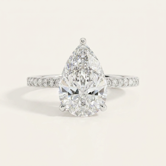 Moissanite 4.19 CT Pear & Round Cut Diamond Solitaire Ring