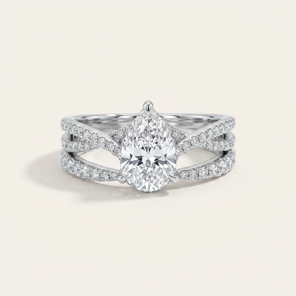 Moissanite 4.30 CT Pear Cut Diamond Solitaire Ring