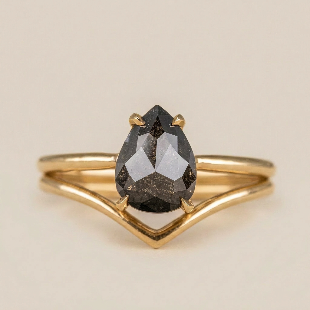 1.50 CT Pear Cut Salt and Pepper Diamond Solitaire Ring (V-Artdeco)