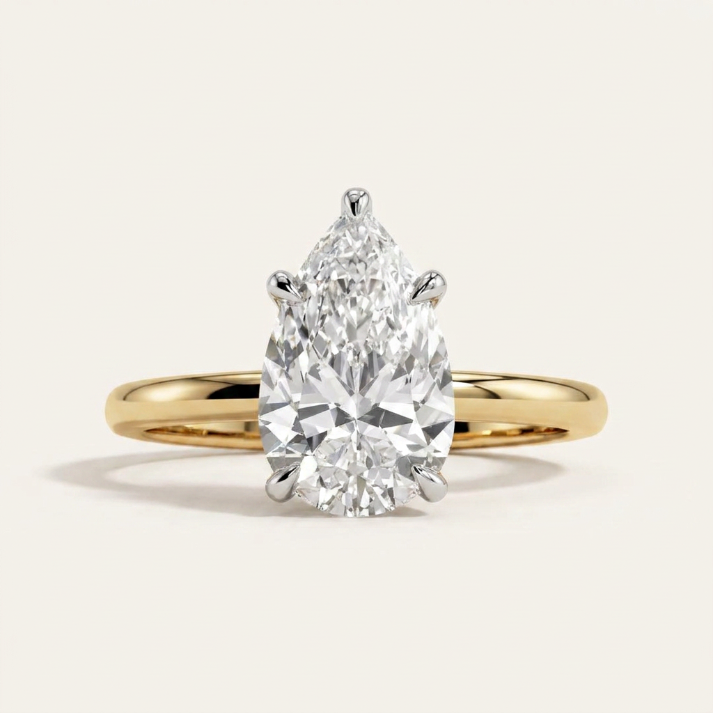 Moissanite 3.41 CT Pear Cut Diamond Solitaire Ring
