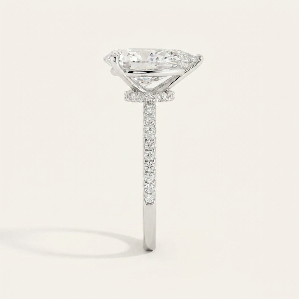 Moissanite 4.19 CT Pear & Round Cut Diamond Solitaire Ring