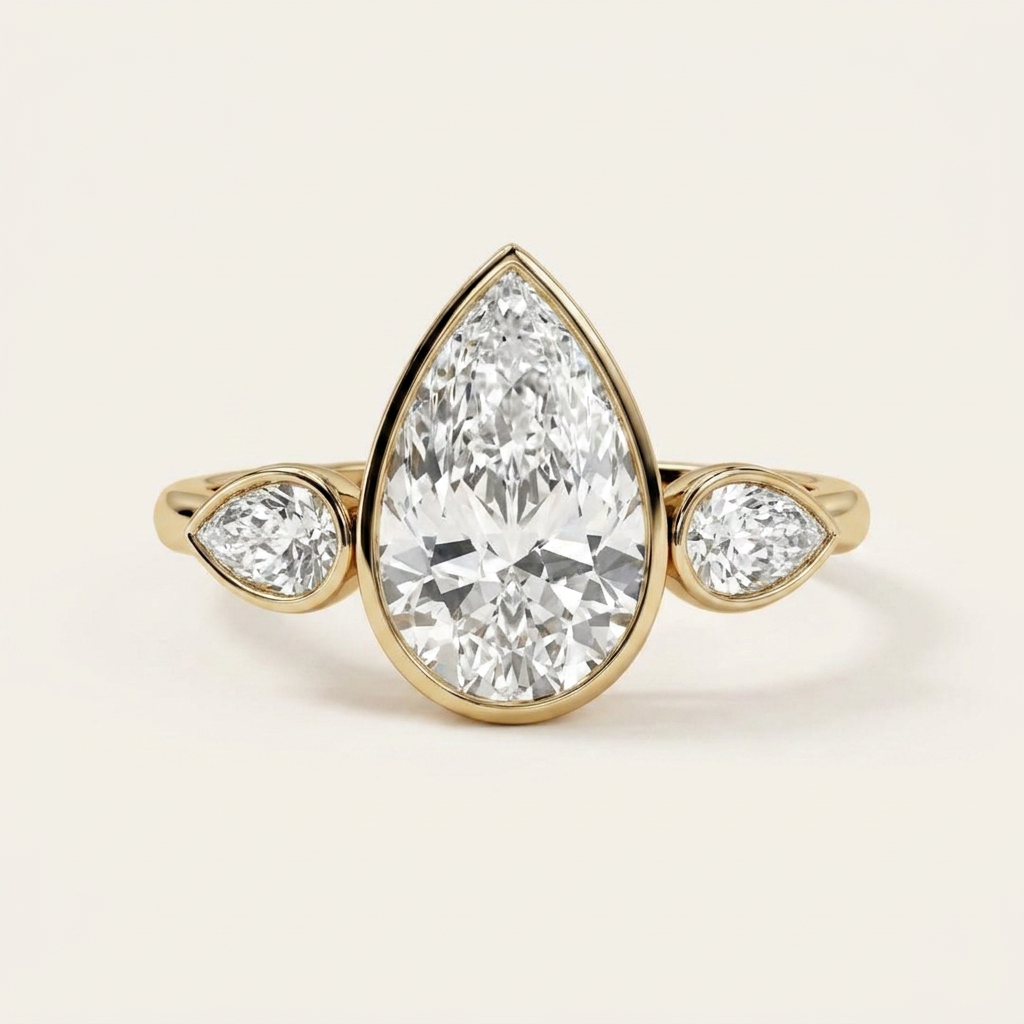 Moissanite 3.95 CT Pear Cut Diamond Three Stone Ring