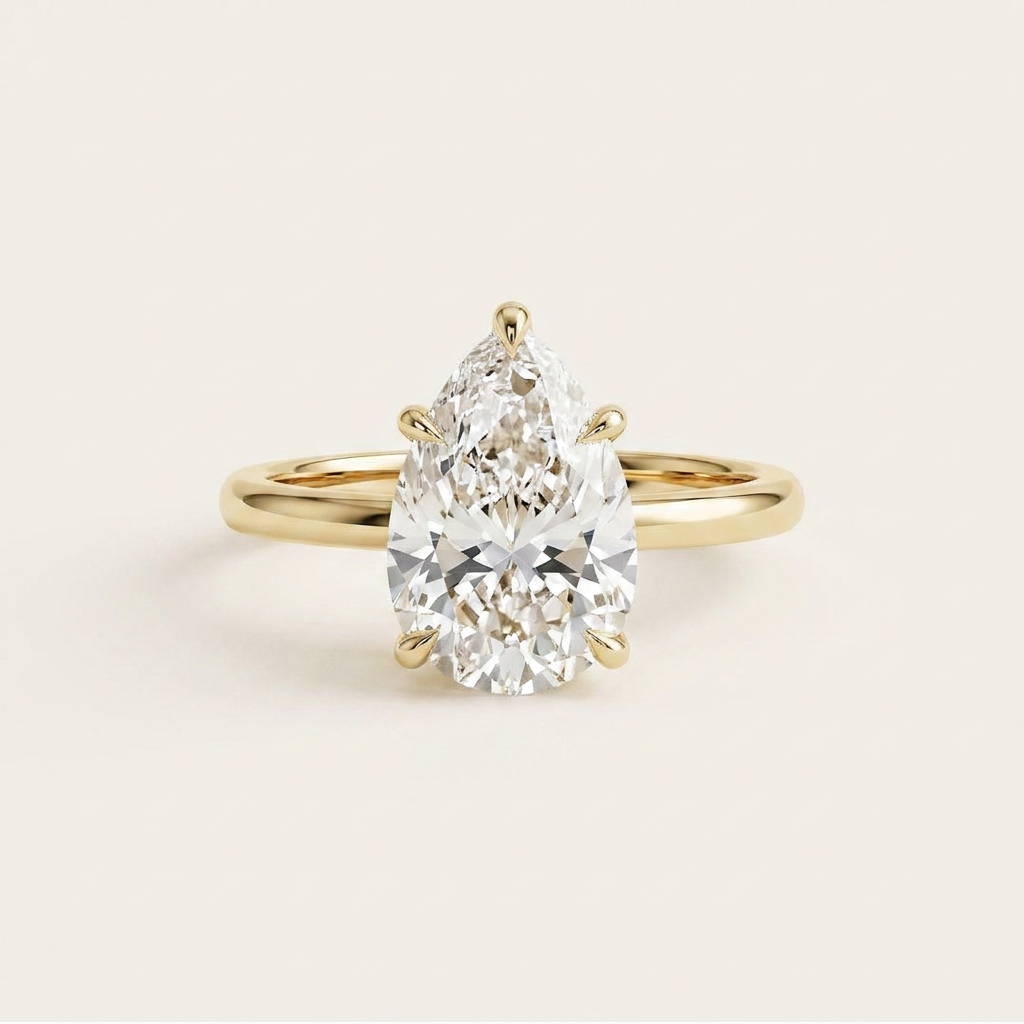Moissanite 2.91 CT Pear Cut Diamond Solitaire Ring