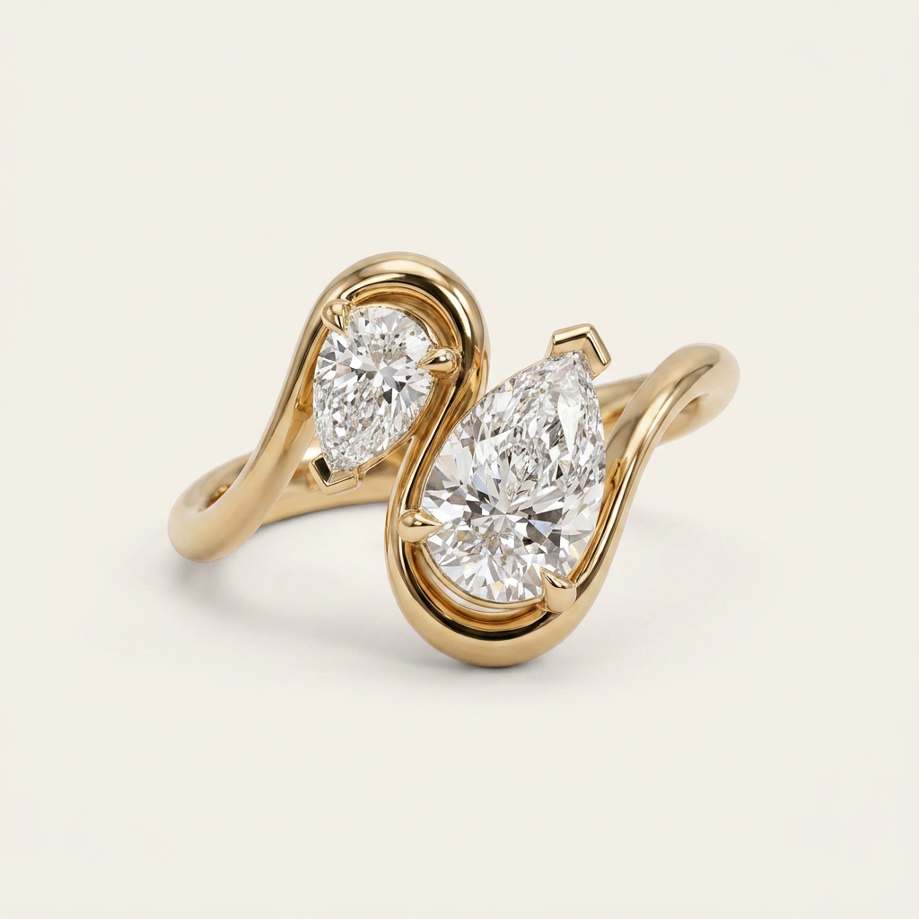Moissanite 3.50 CT Pear Cut Diamond Toi Et Moi Ring