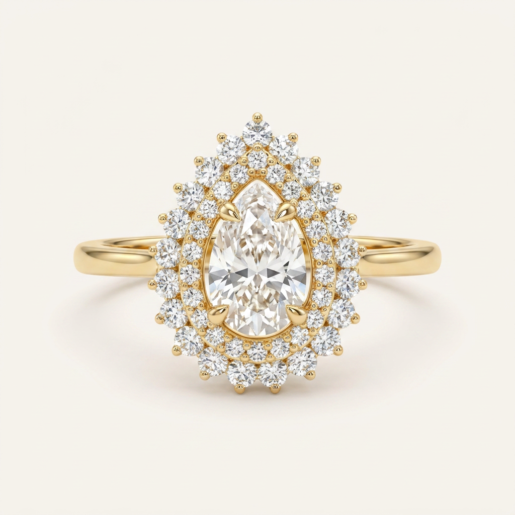 Lab Grown 1.60 CT Pear Cut Diamond Halo Ring