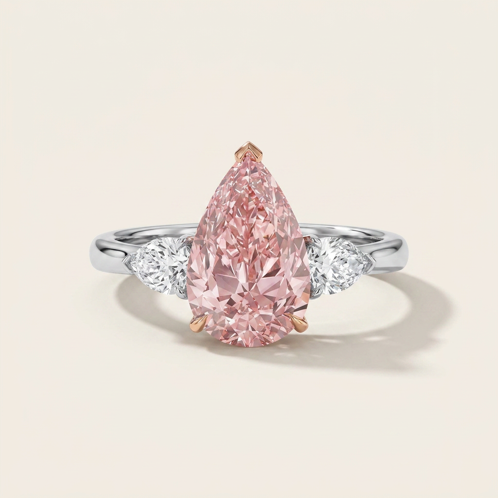 Lab Grown 5.00 CT Pear Cut Diamond Three Stone Ring