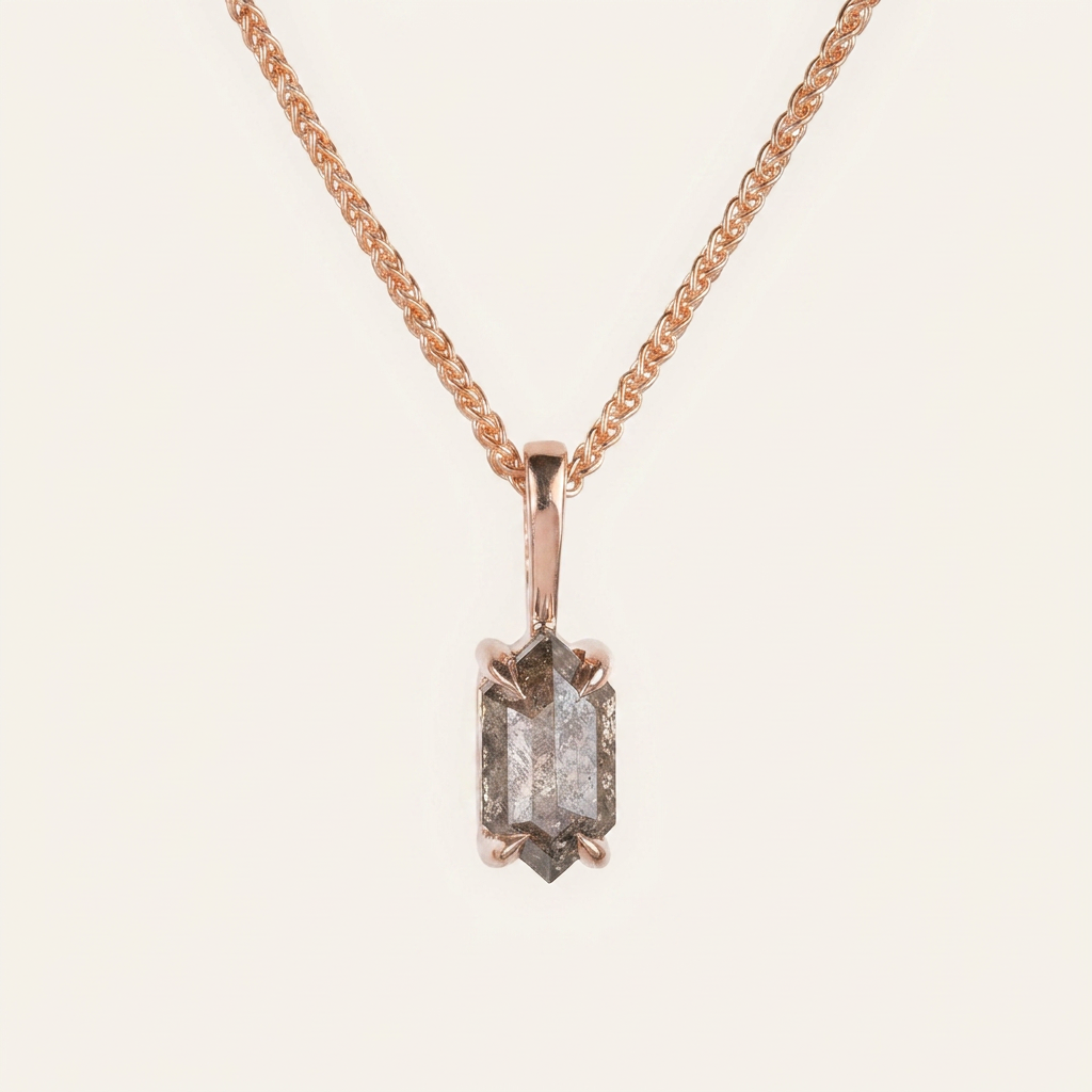 0.64 CT Hexagon Cut Salt and Pepper Diamond Necklace