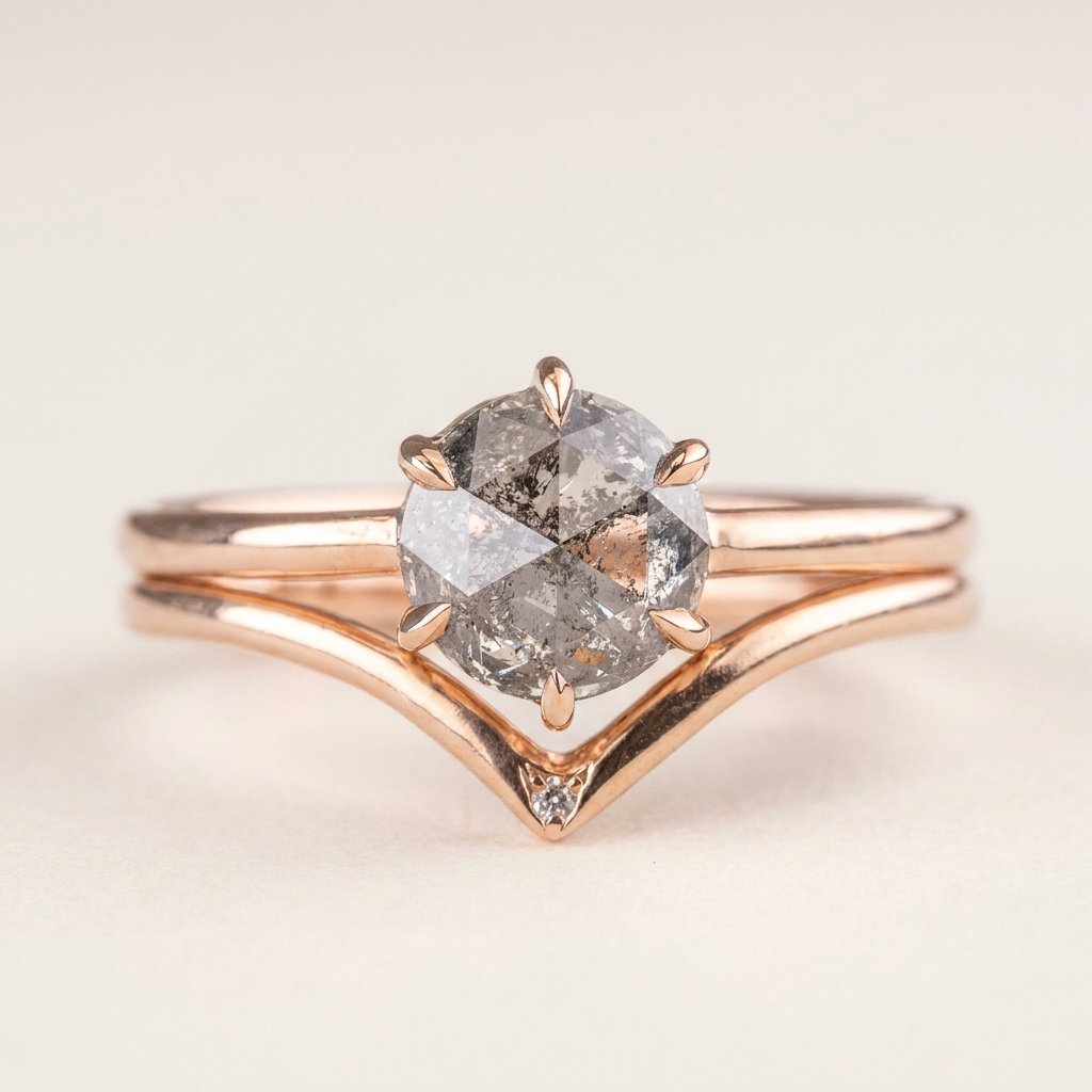 1.10 CT Round Cut Salt and Pepper Diamond Solitaire Ring