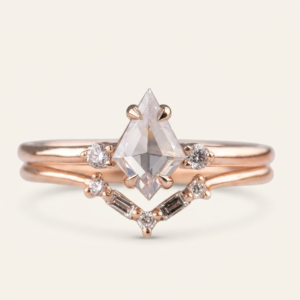 1.80 CT Kite & Round Cut Salt and Pepper Diamond Three Stone Ring