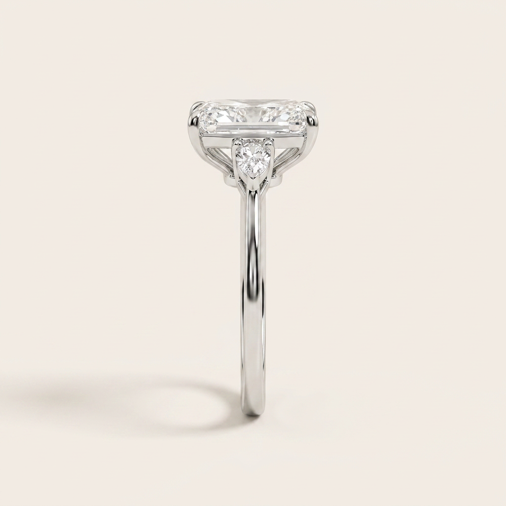 Lab Grown 2.05 CT Radiant & Pear Cut Diamond Three Stone Ring