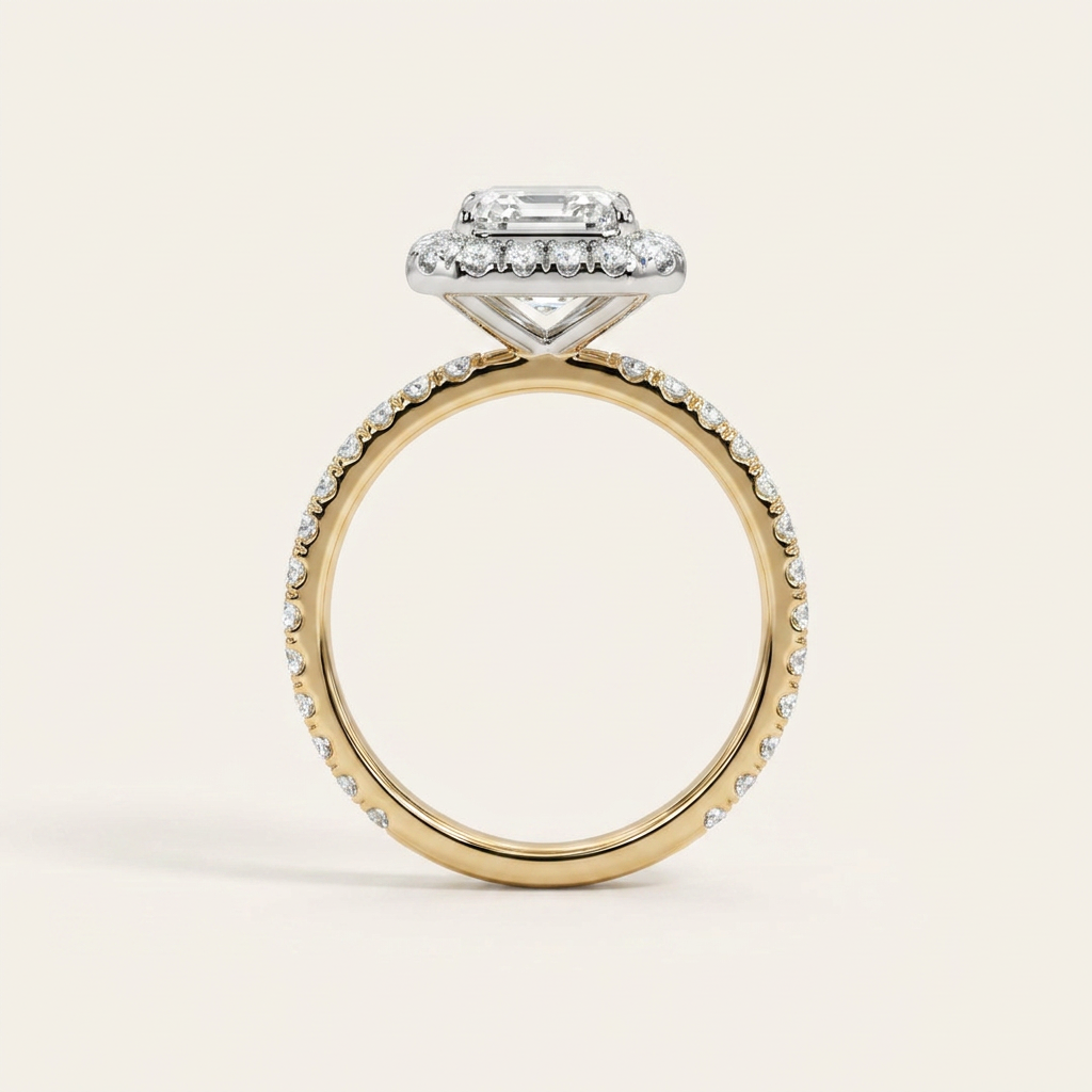 Moissanite 2.70 CT Emerald & Round Cut Diamond Halo Ring
