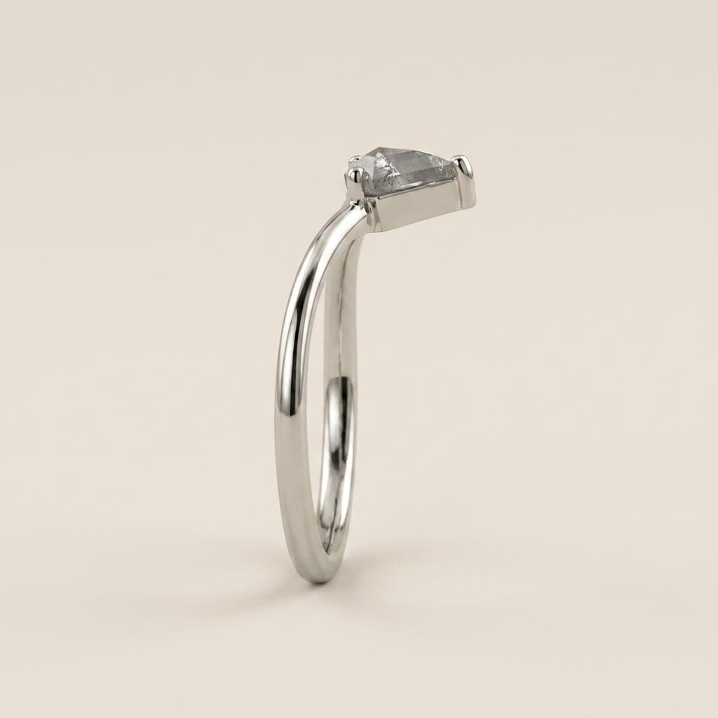 0.15 CT Kite Cut Salt and Pepper Diamond Ring (V1)