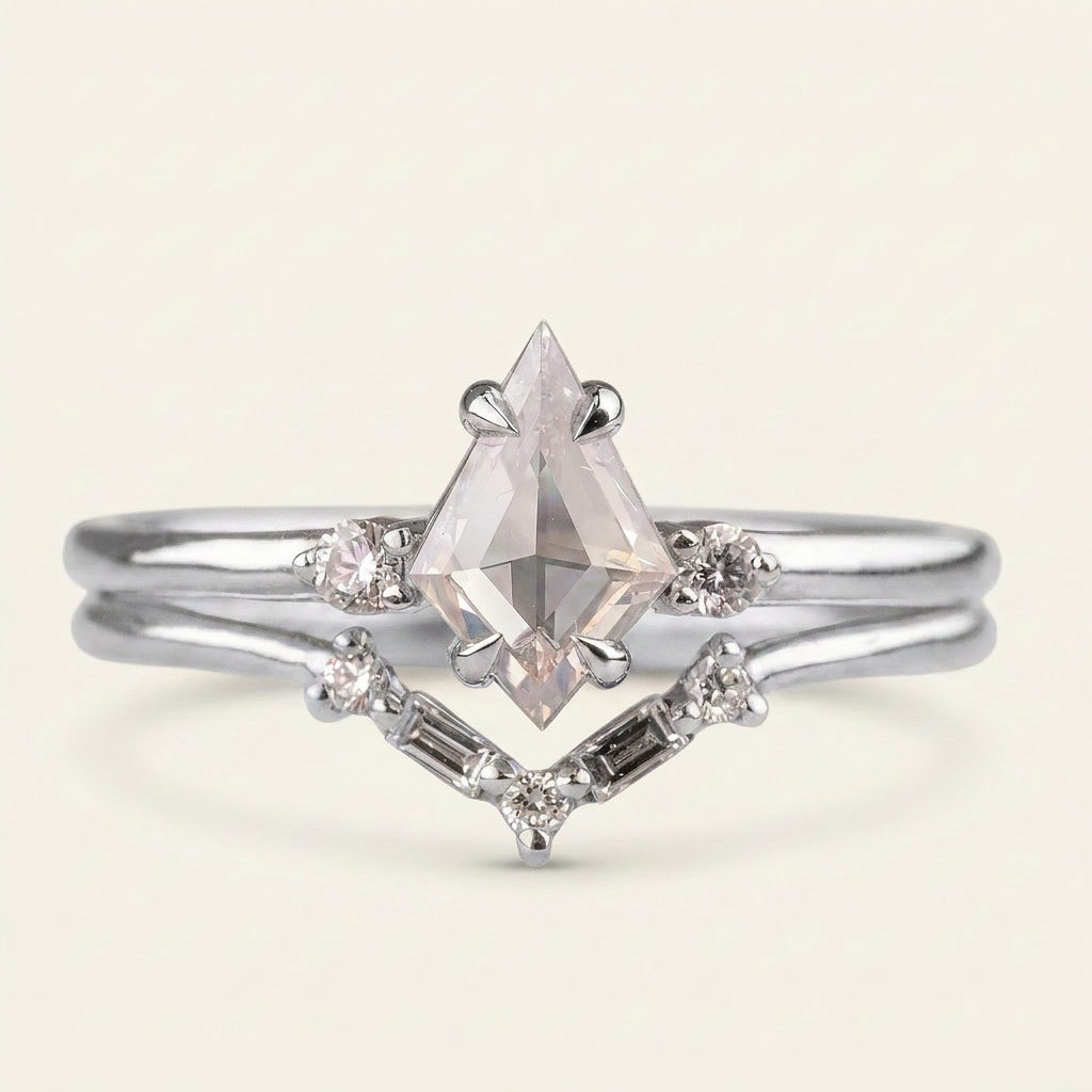 1.80 CT Kite & Round Cut Salt and Pepper Diamond Three Stone Ring