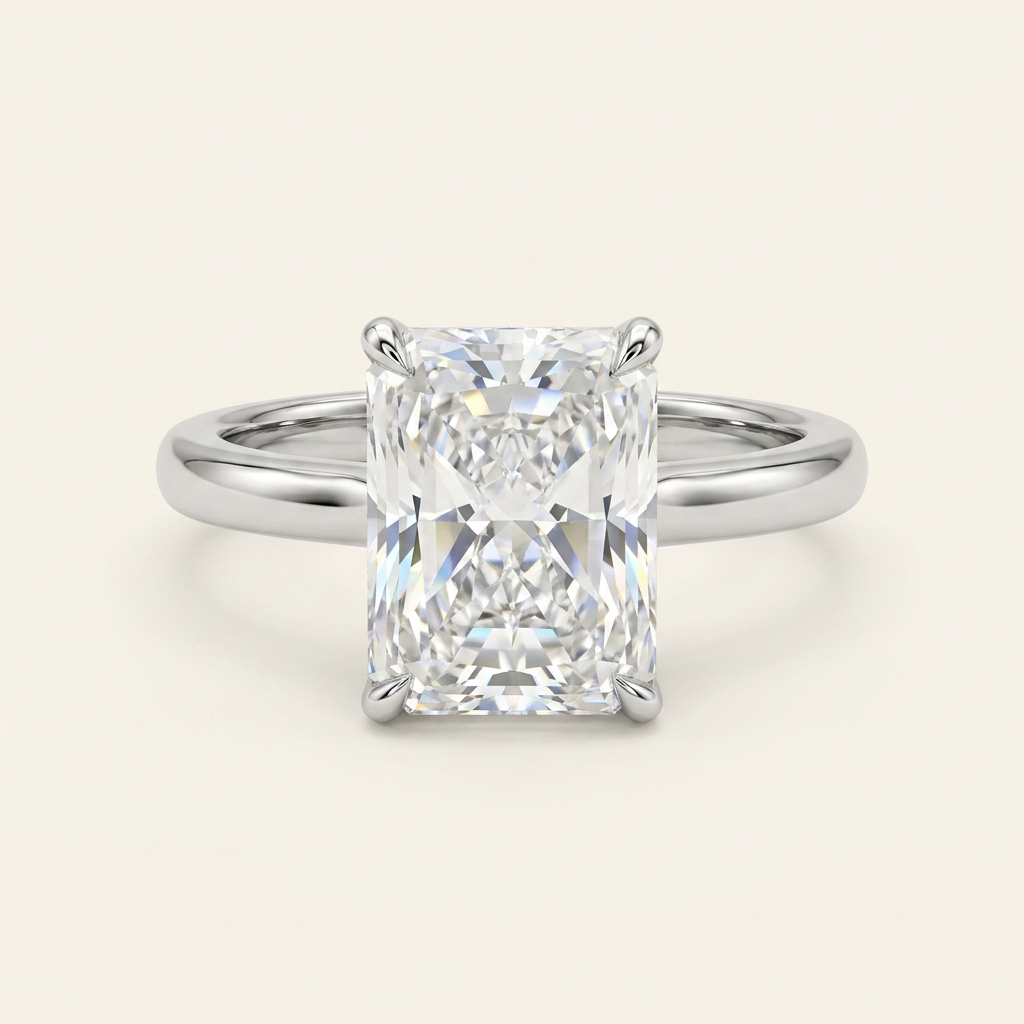 Moissanite 3.10 CT Radiant Cut Diamond Solitaire Ring (V-Moisaanite)