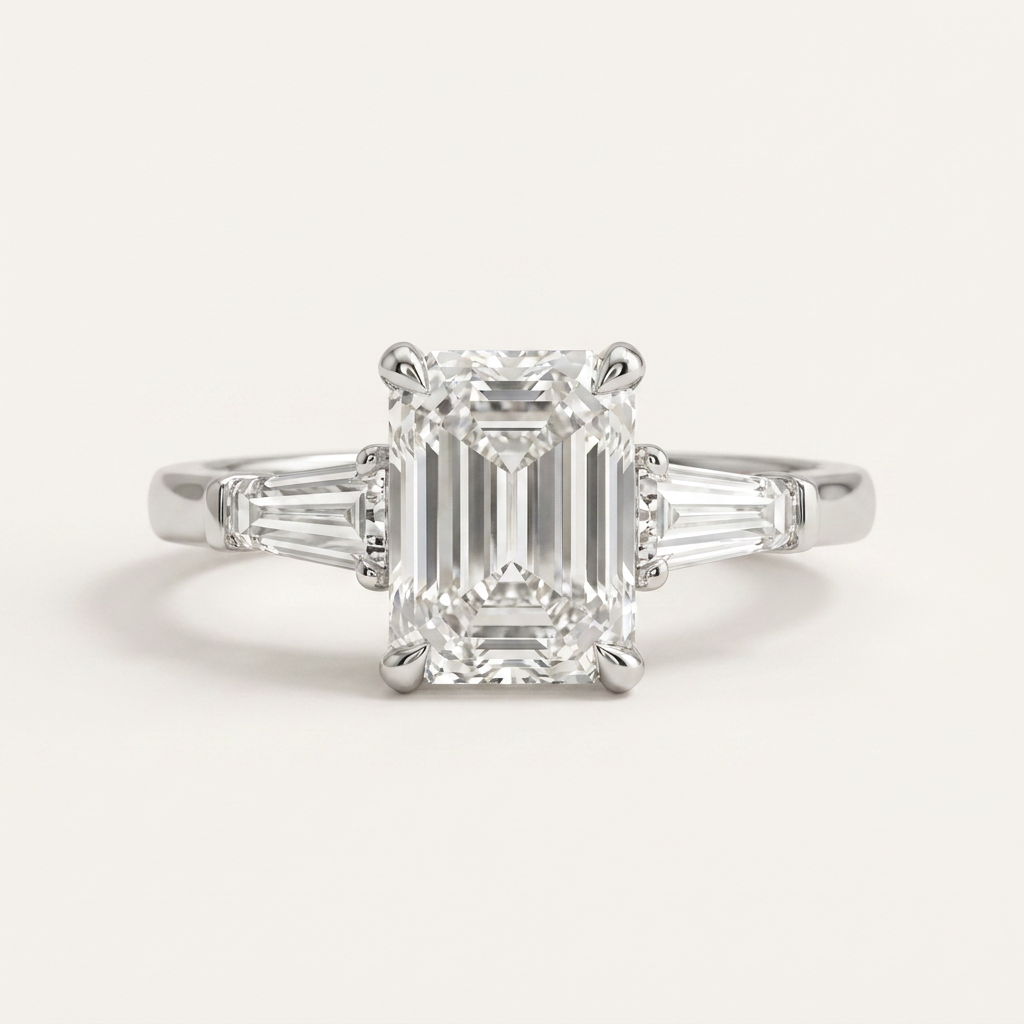 Moissanite 2.70 CT Radiant & Tapered Cut Diamond Three Stone Ring