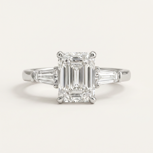 Moissanite 2.70 CT Radiant & Tapered Cut Diamond Three Stone Ring