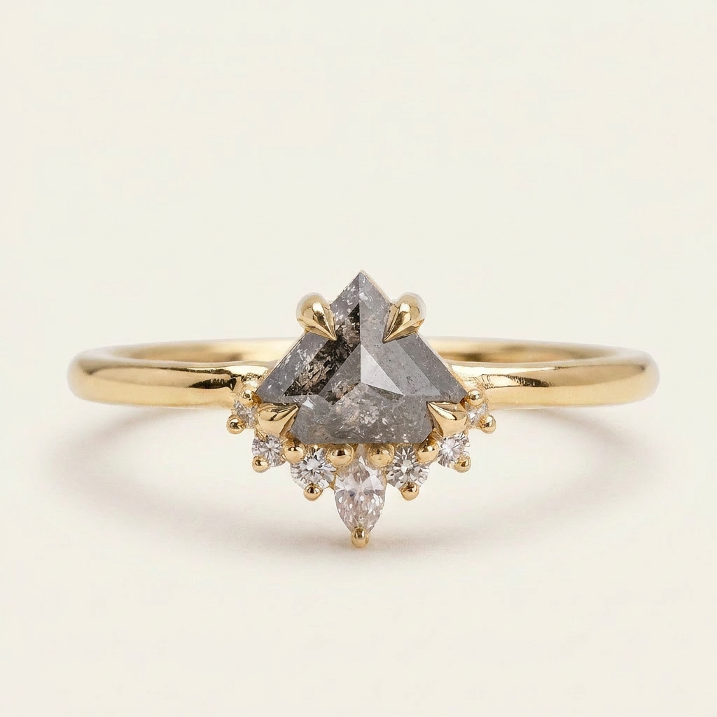 1.50 CT Shield Cut Salt and Pepper Diamond Cluster Ring