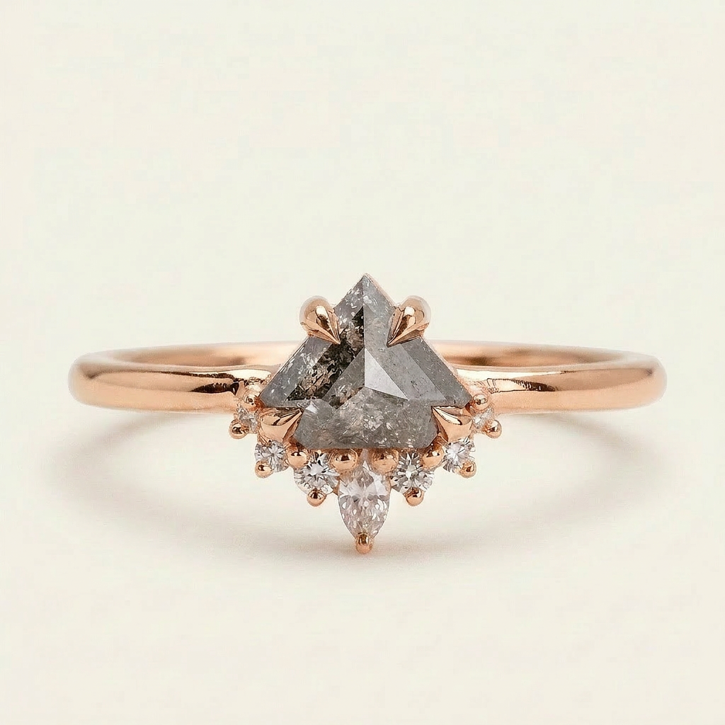 1.50 CT Shield Cut Salt and Pepper Diamond Cluster Ring