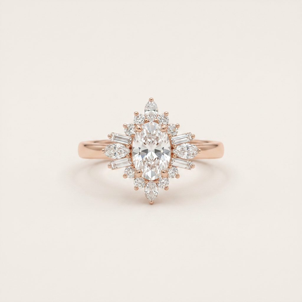 Moissanite 2.15 CT Oval & Round Cut Diamond Cluster Ring