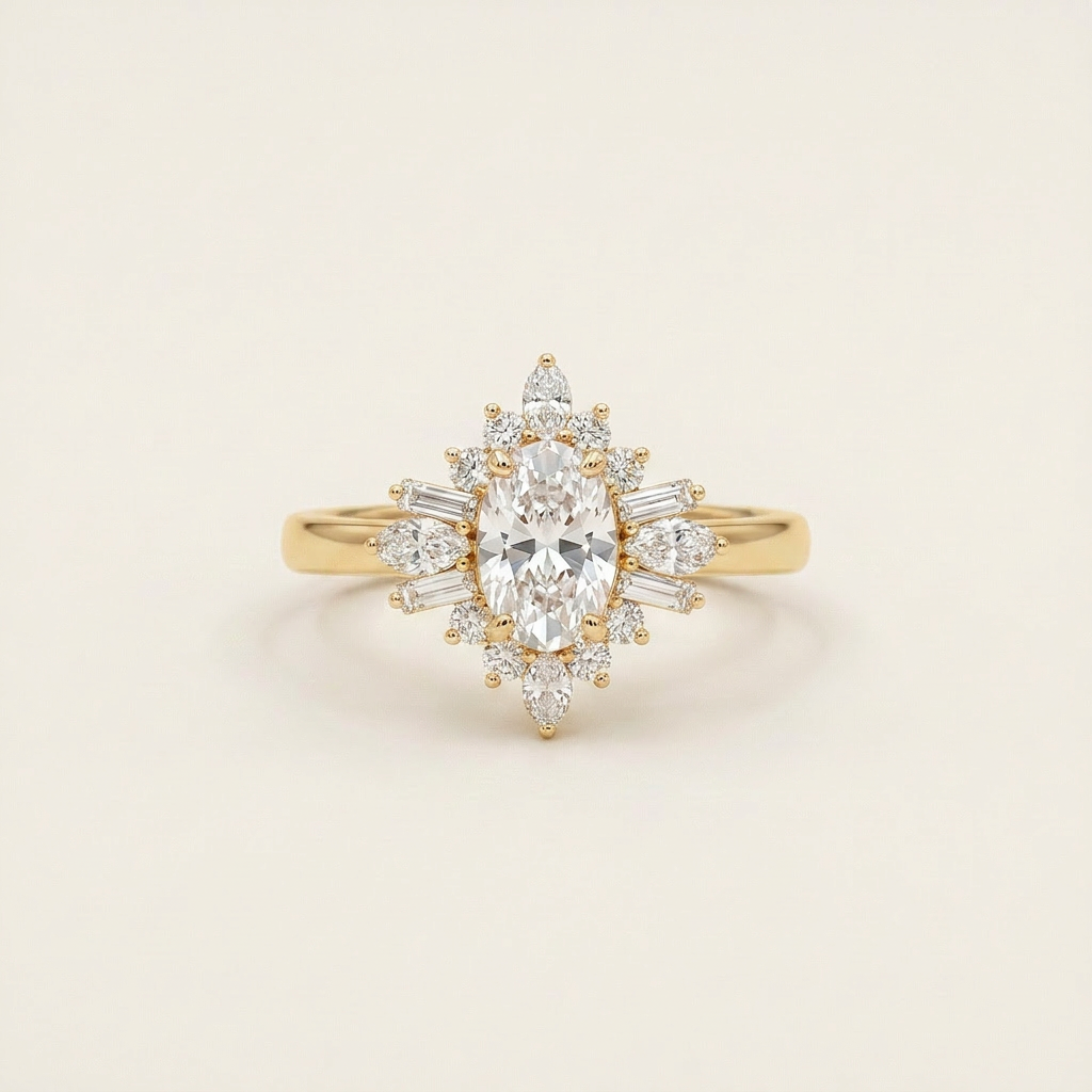 Moissanite 2.15 CT Oval & Round Cut Diamond Cluster Ring
