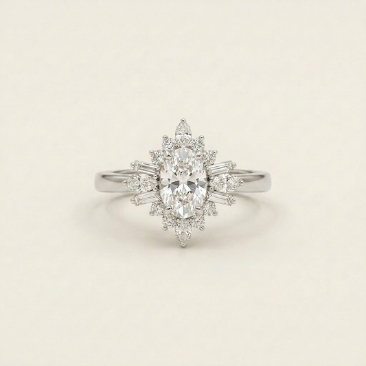 Moissanite 2.15 CT Oval & Round Cut Diamond Cluster Ring