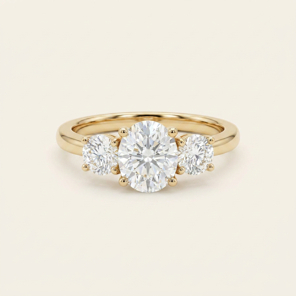 Moissanite 1.91 CT Oval & Round Cut Diamond Three Stone Ring