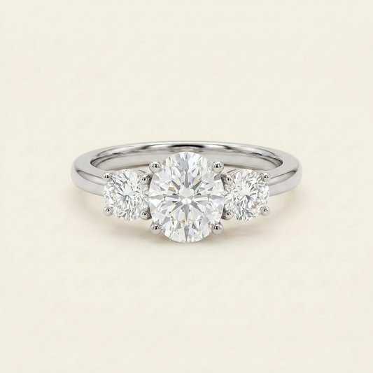 Moissanite 1.91 CT Oval & Round Cut Diamond Three Stone Ring