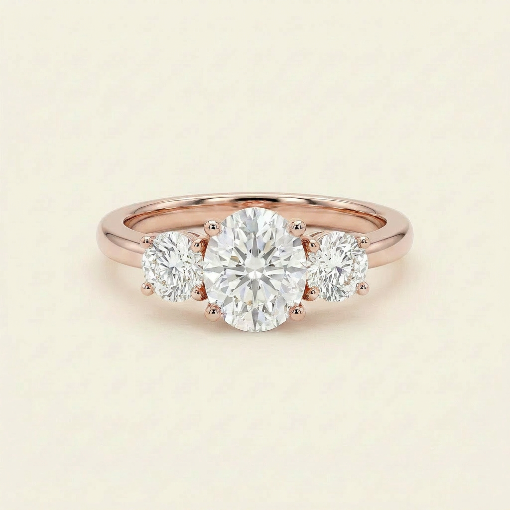 Moissanite 1.91 CT Oval & Round Cut Diamond Three Stone Ring