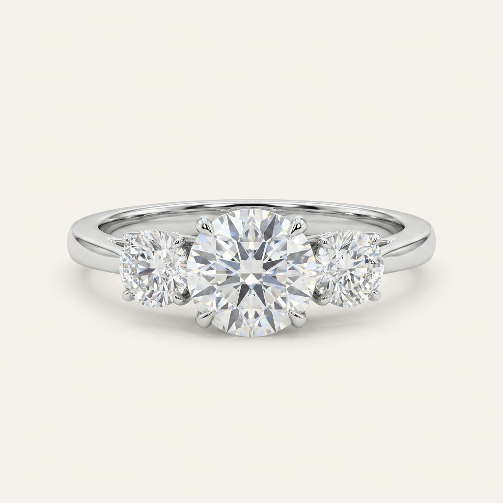 Moissanite 1.69 CT Round Cut Diamond Three Stone Ring