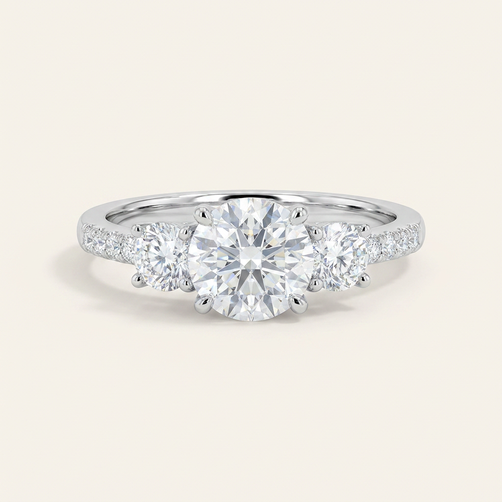 Moissanite 1.60 CT Round Cut Diamond Three Stone Ring