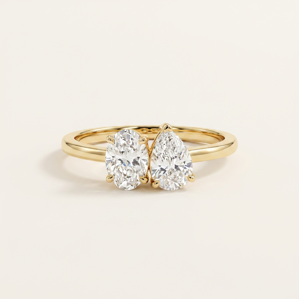 Lab Grown 1.50 CT Oval & Pear Cut Diamond Toi Et Moi Ring