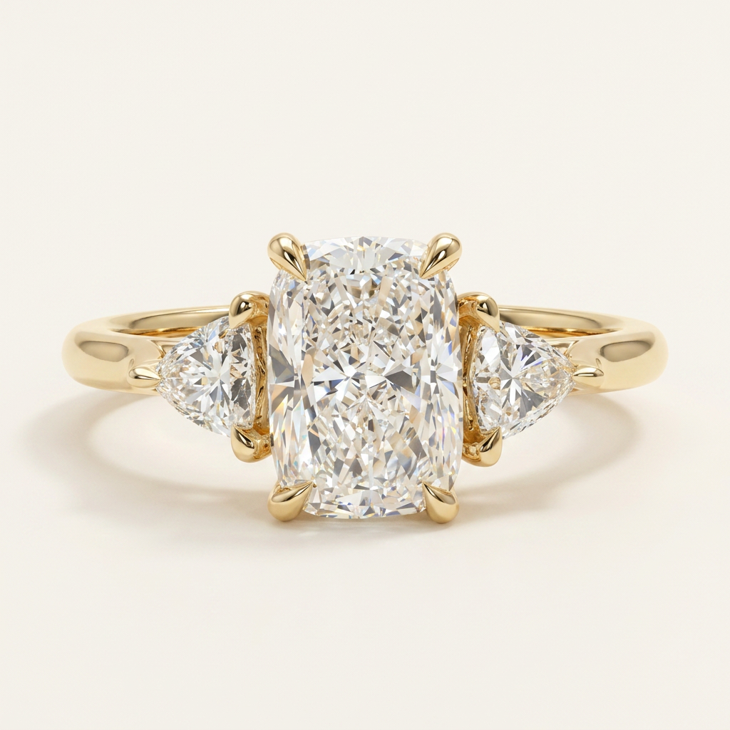 Lab Grown 3.00 CT Cushion & Trillion Cut Diamond Three Stone Ring