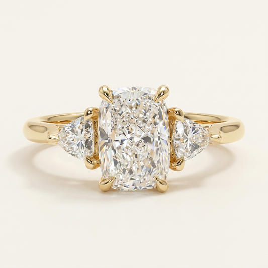 Lab Grown 3.00 CT Cushion & Trillion Cut Diamond Three Stone Ring