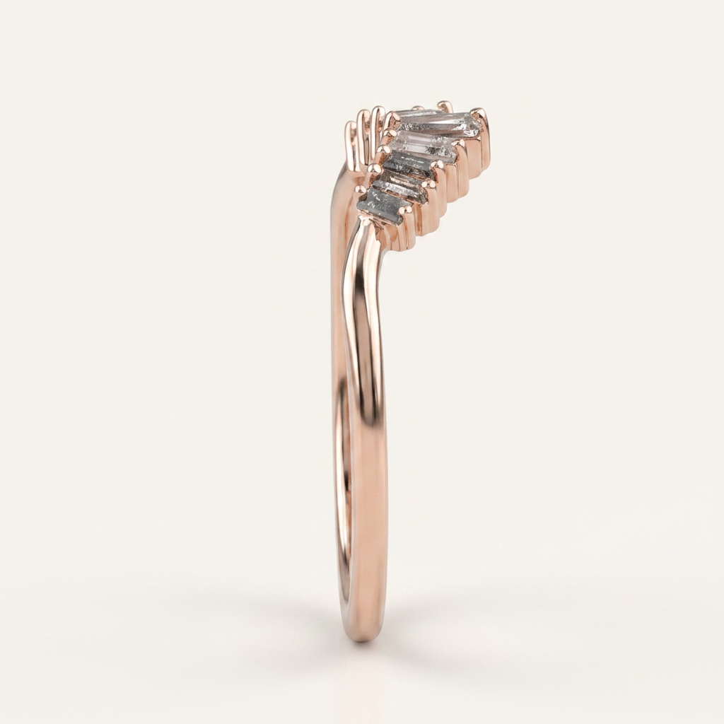 0.30 CT Baguette Cut Salt and Pepper Diamond Band