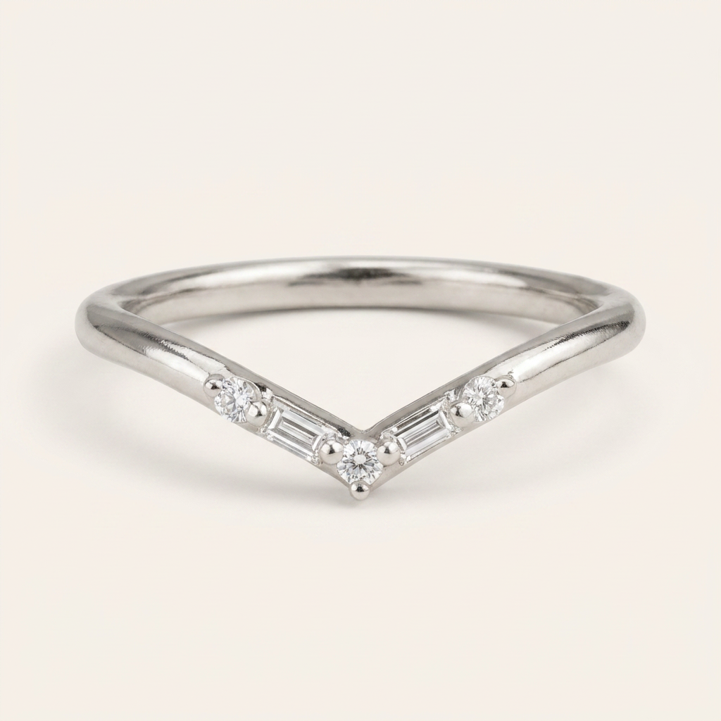 Moissanite 0.10 CT Baguette & Round Cut Diamond Ring