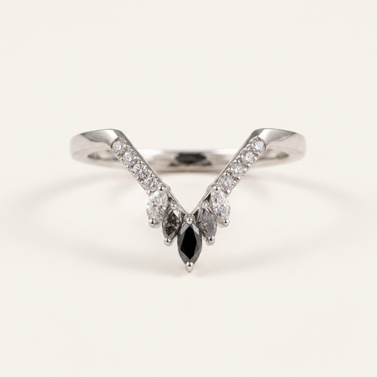 0.35 CT Marquise & Round Cut Salt and Pepper Diamond Ring