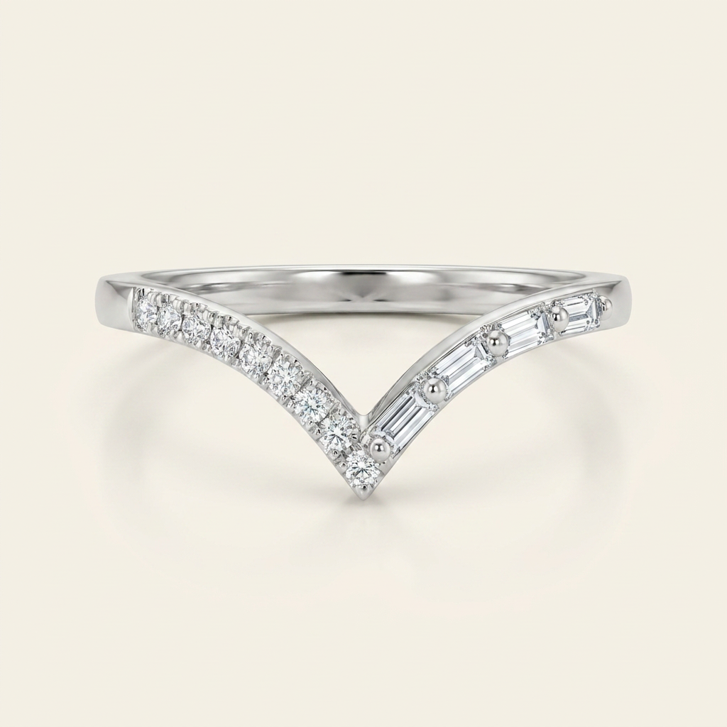 Moissanite 0.25 CT Baguette & Round Cut Diamond Ring (V-Artdeco)