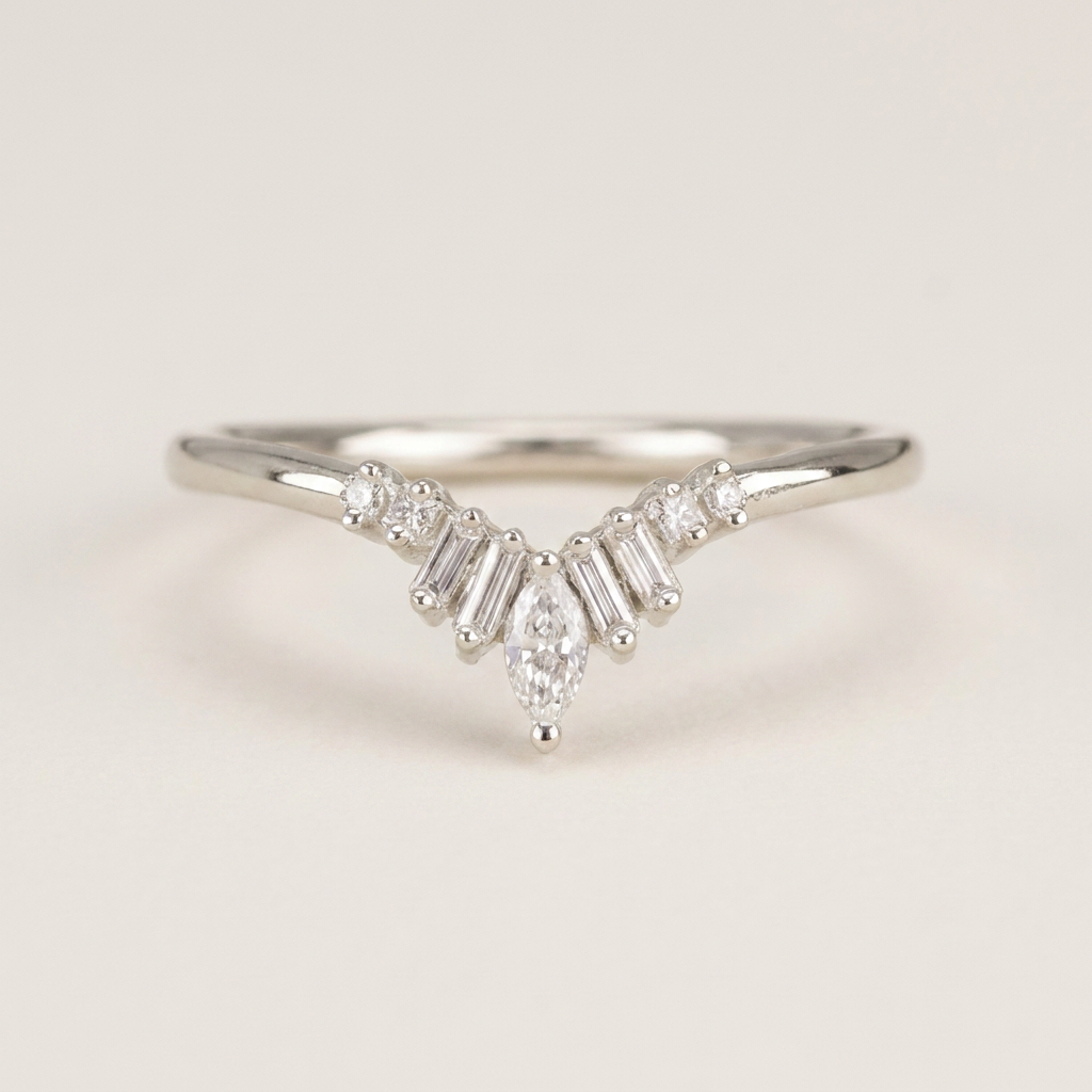 Moissanite 0.20 CT Marquise & Baguette Cut Diamond Ring