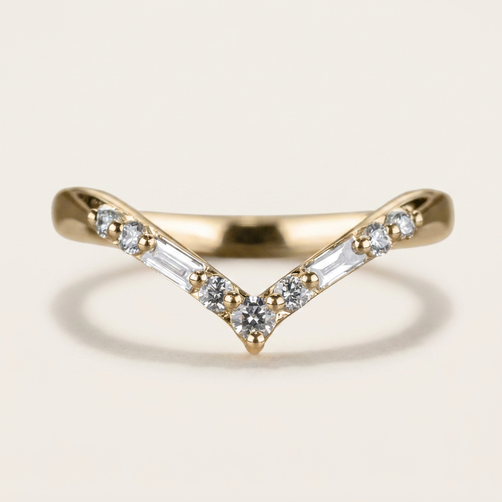 Moissanite 0.19 CT Baguette & Round Cut Diamond Ring (V-Artdeco)