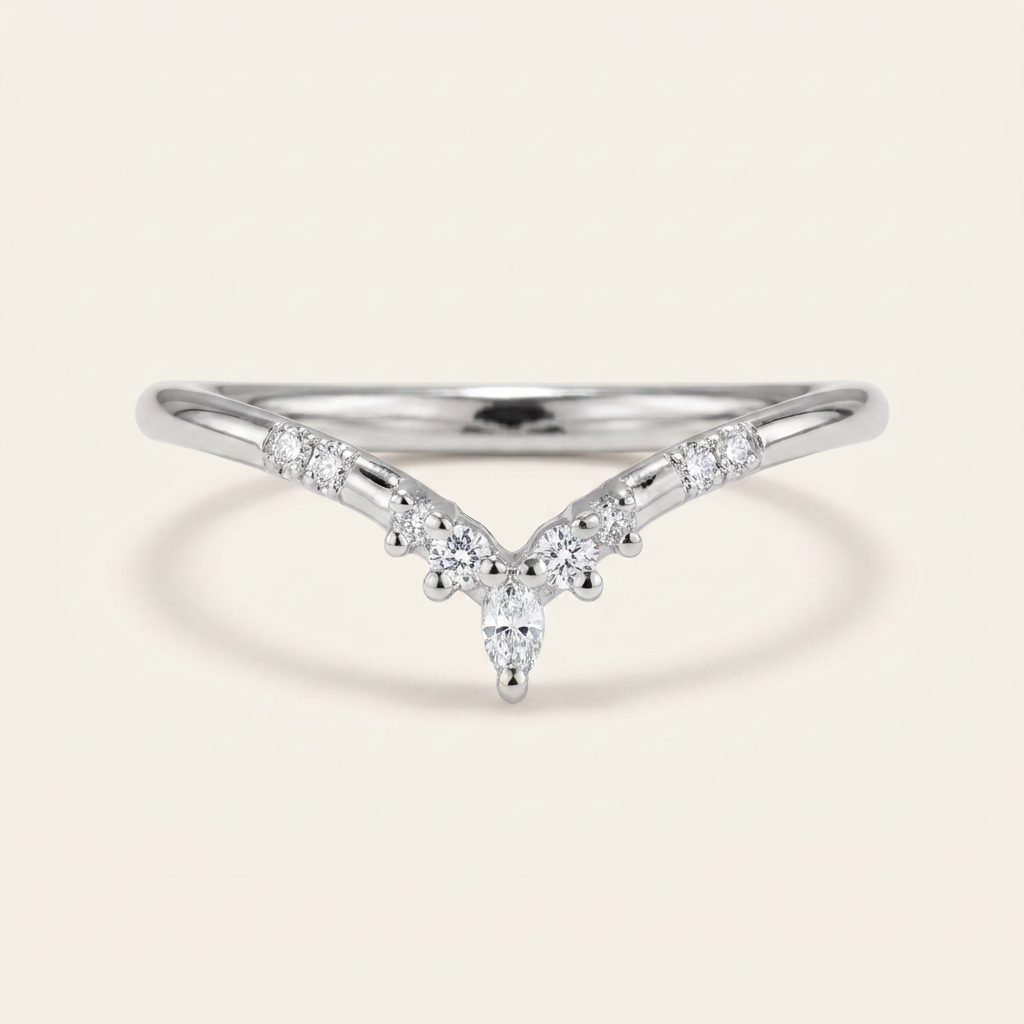 Moissanite 0.12 CT Marquise & Round Cut Diamond Ring (V-Midcentury)