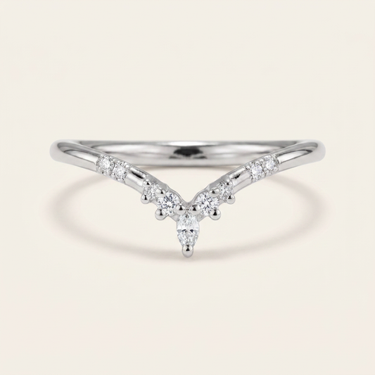 Moissanite 0.12 CT Marquise & Round Cut Diamond Ring (V-Midcentury)