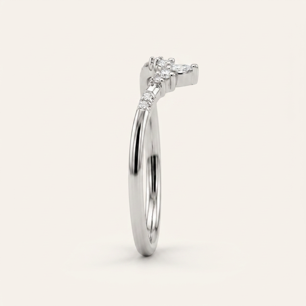 Moissanite 0.12 CT Marquise & Round Cut Diamond Ring (V-Midcentury)