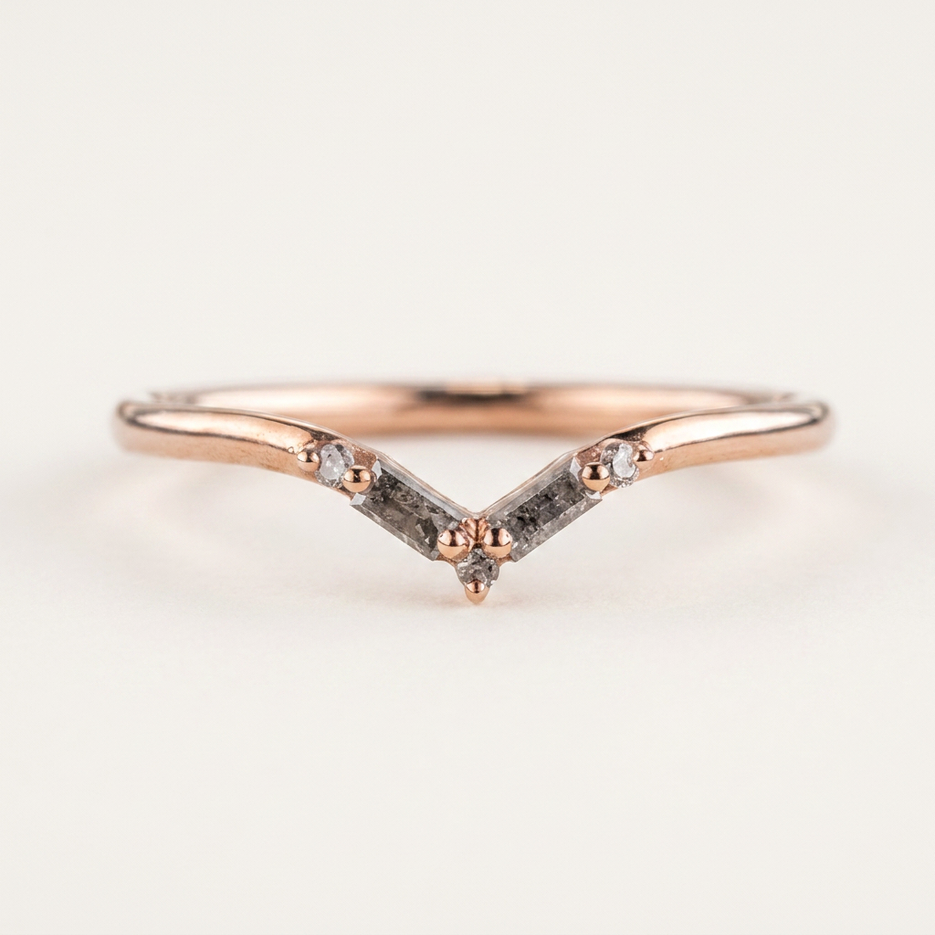 0.15 CT Baguette & Round Cut Salt and Pepper Diamond Ring