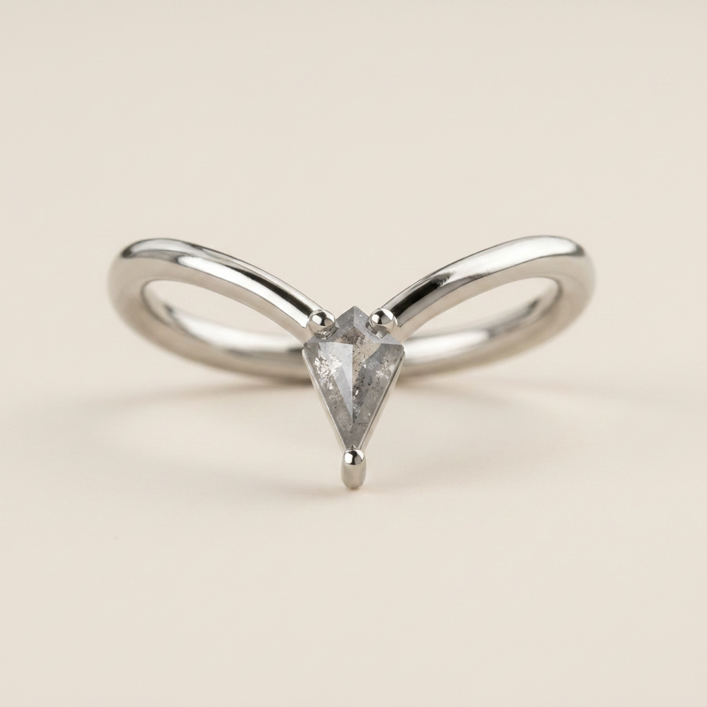 0.15 CT Kite Cut Salt and Pepper Diamond Ring (V1)