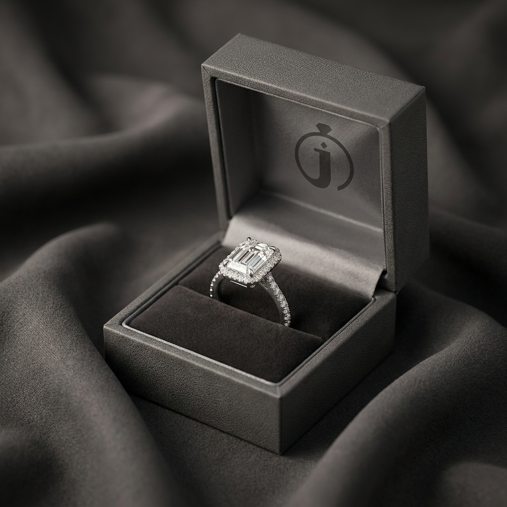 Moissanite 1.70 CT Emerald Cut Diamond Halo Ring