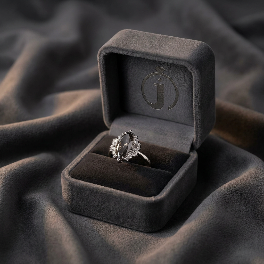 1.90 CT Marquise & Round Cut Salt and Pepper Diamond Cluster Ring